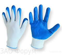 Перчатки нейлоновые с нитриловым обливом белые с синим